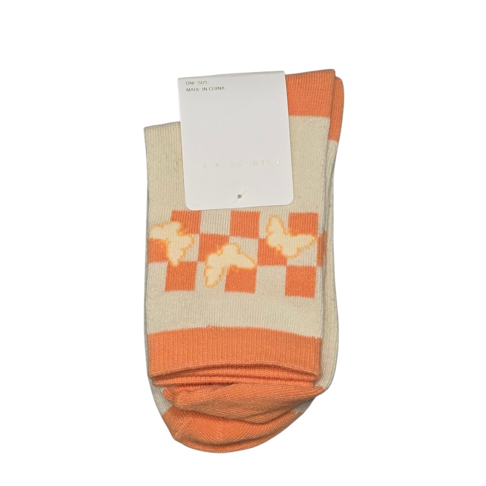 L.A. Hearts Butterfly Checkered Socks Cute Novelty Patterned One Size NWT